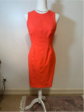 KAREN MILLEN Orange Sleeveless Sheath Dress Size 8 bodycon stretch